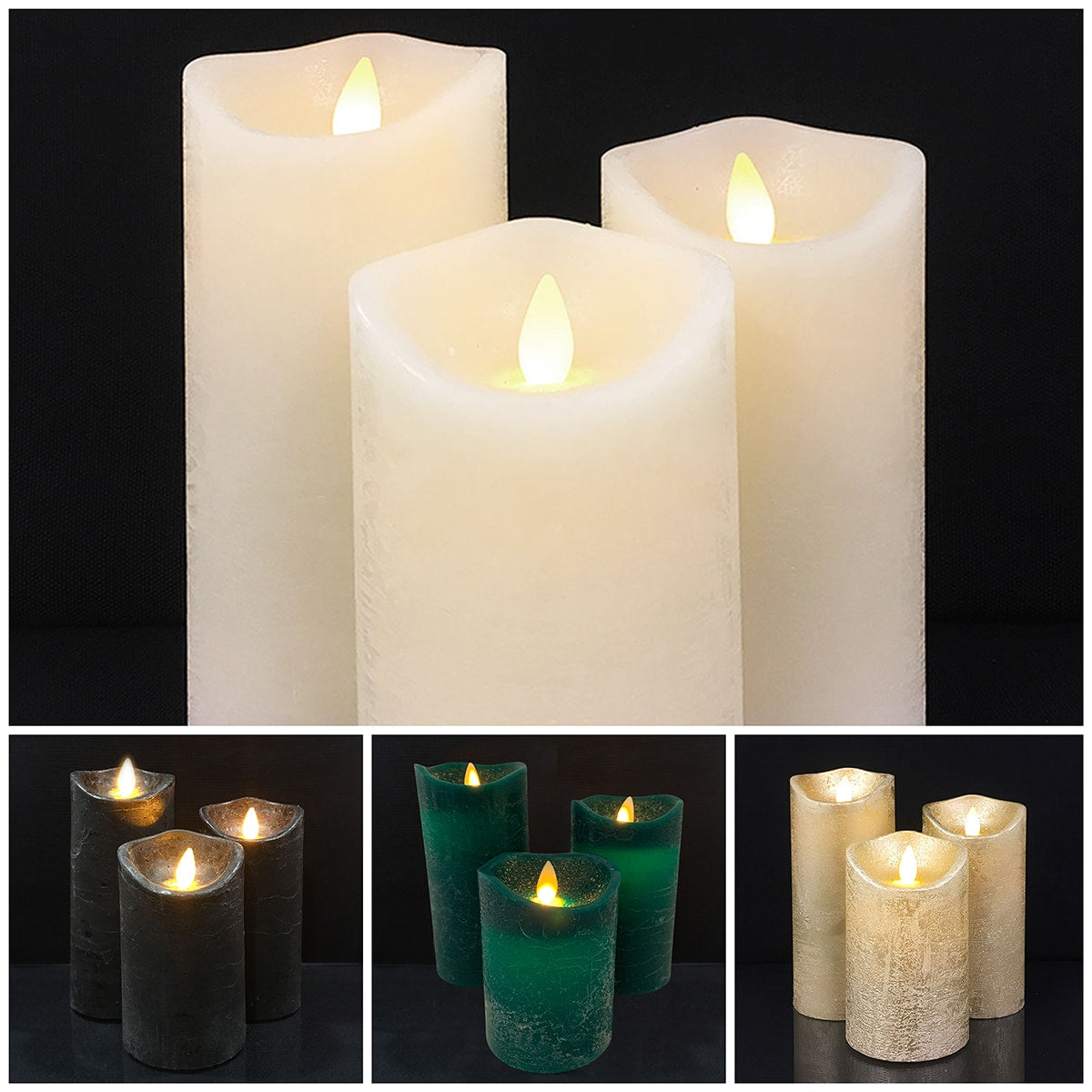 LED-Kerze - rustikal - 3 Stück - 10/12