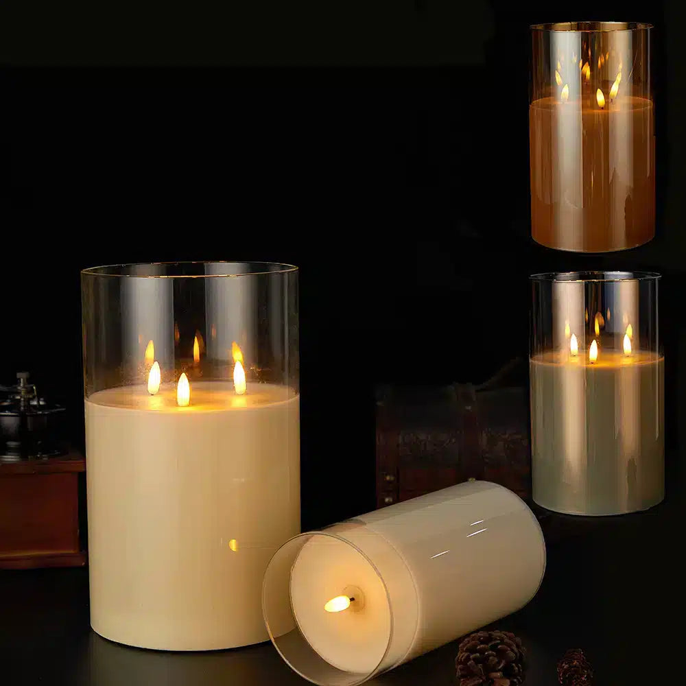 LED Kerzen mit 3 Flammen - 1 Stk. - Ø15 x 25 cm - Gold, Grau oder Weiß