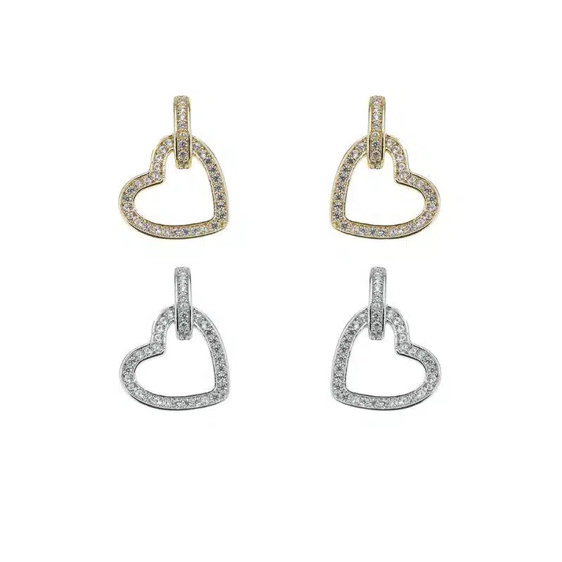 Ohrringe Herz mit kleinen Perlen, Gold oder Silber