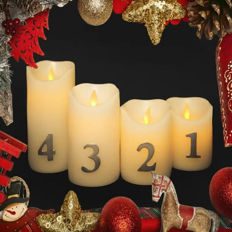 Adventslichter LED - 4 Stück - 9/10/12,5/15 cm - mit 3D-Flamme