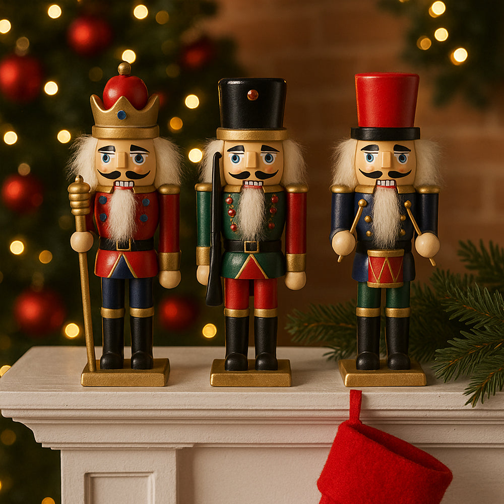 Nussknacker-Figuren aus Holz - 15 cm, Set mit 3 Figuren