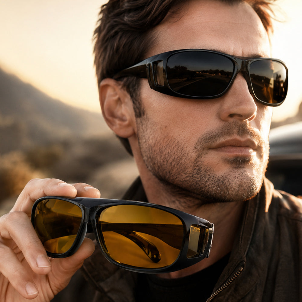 HD-Vision Brille - 2 Stk Tag + Nacht polarisierte Brille (perfekt als Auto-, Sport-, Nachtfahr- & UV-Sonnenbrille)