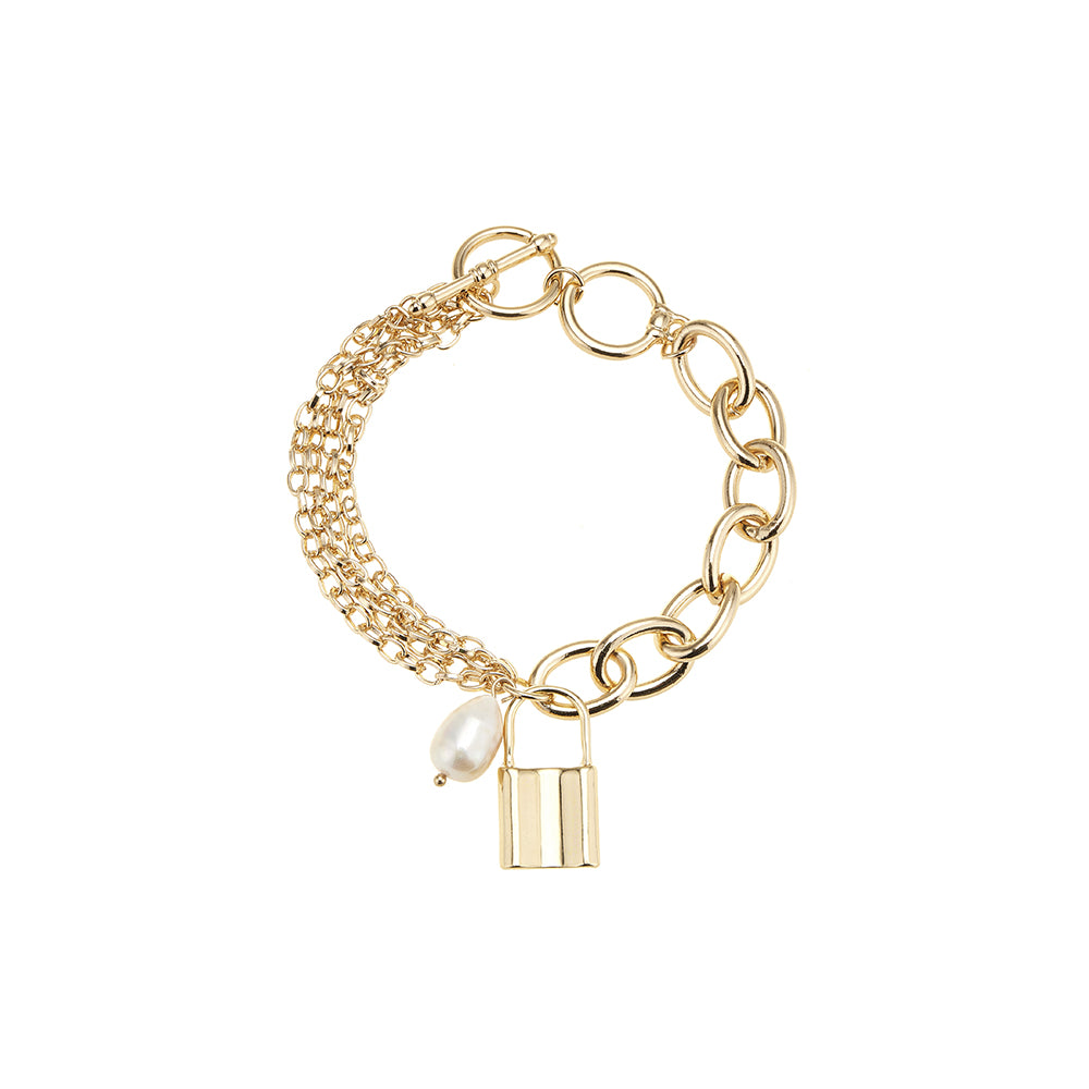 Armband, mit Perle und Vorhängeschloss