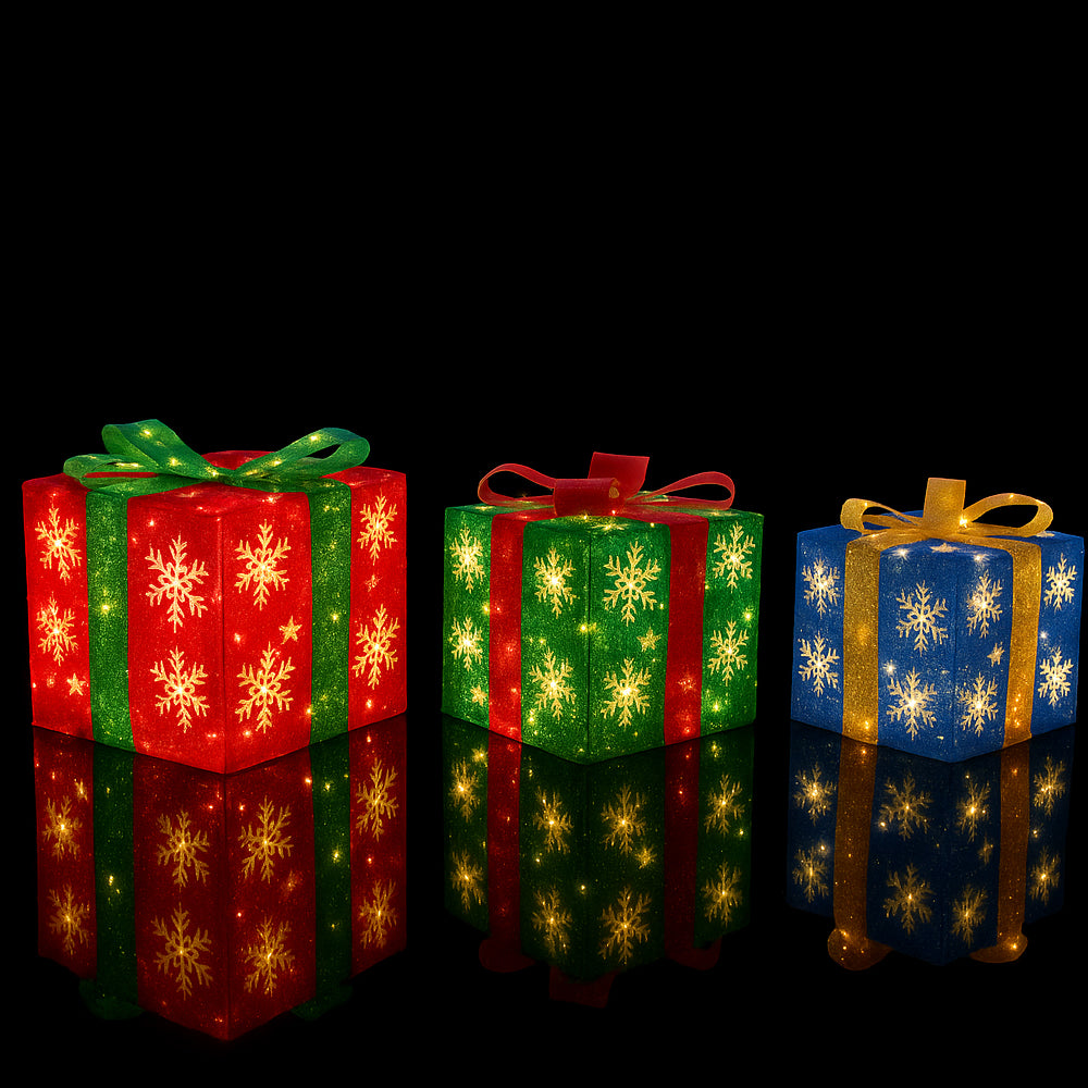 LED-Geschenkbox, bunte Farben - Set mit 3 Stück - rot, grün & blau