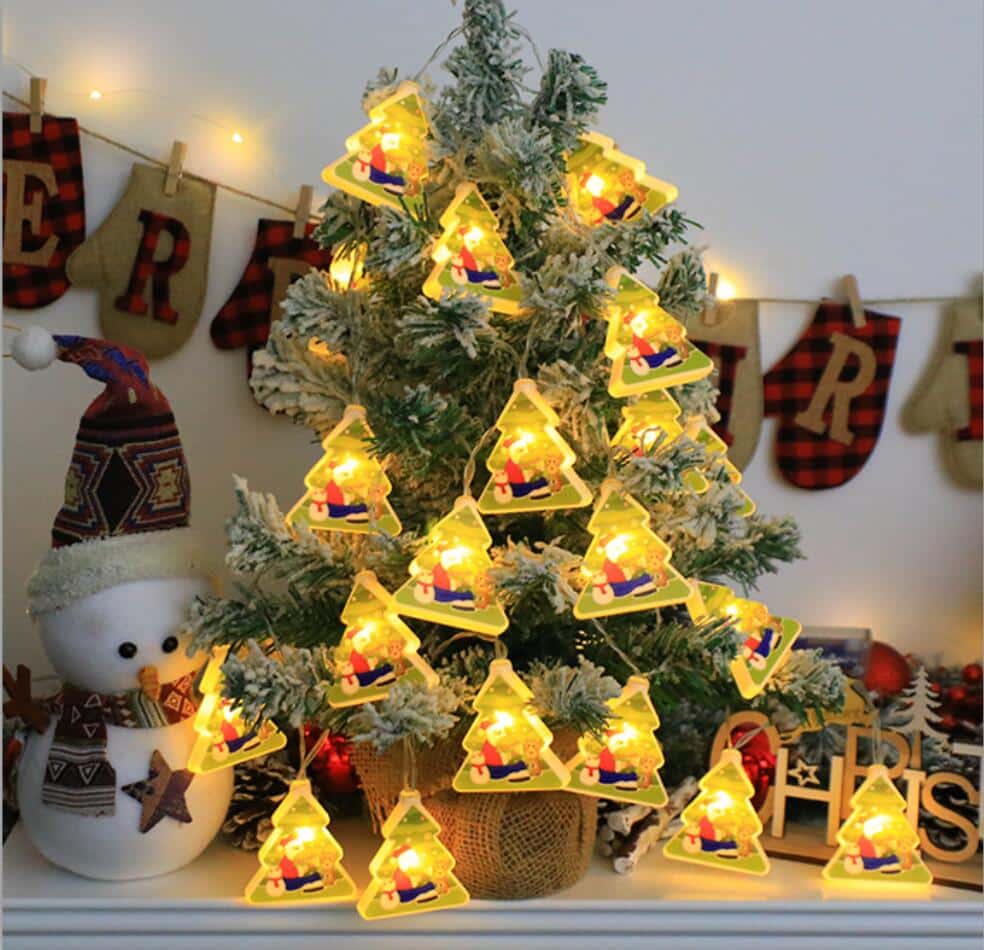LED-Lichterkette 2 Meter mit Weihnachtsbaum und Weihnachtsmann (10 Stück)