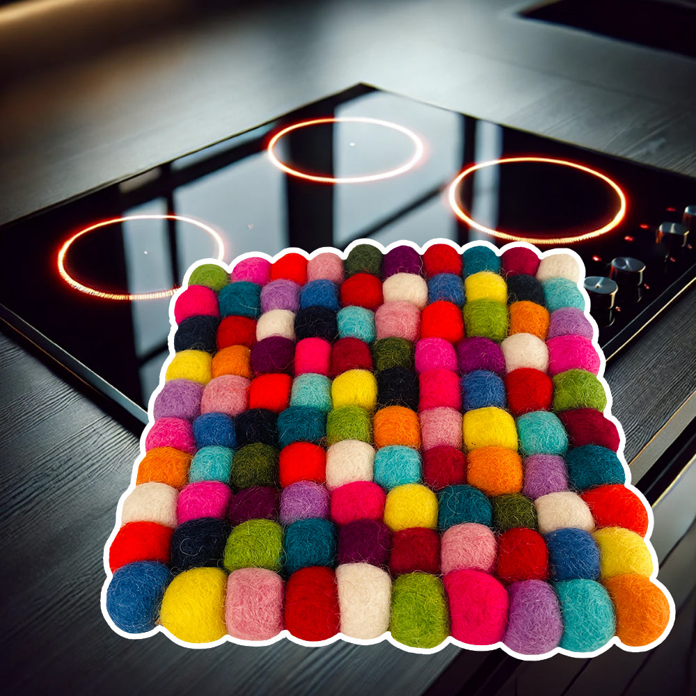 Quadratischer Topfuntersetzer aus 100 % Wolle – Mehrfarbig