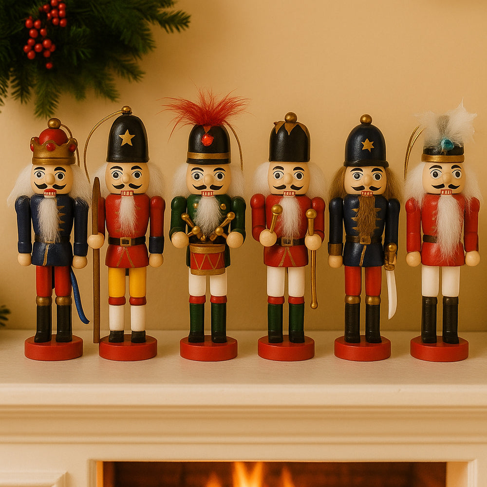 Nussknacker-Figuren aus Holz – 12,5 cm, Set mit 6 Figuren –