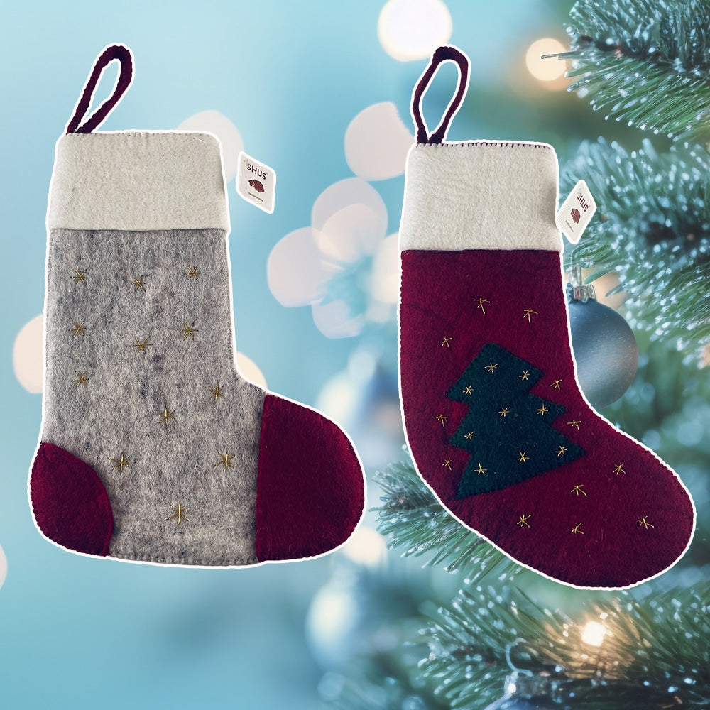 Großer Weihnachtsstrumpf – handgefertigt – 100 % reine Wolle