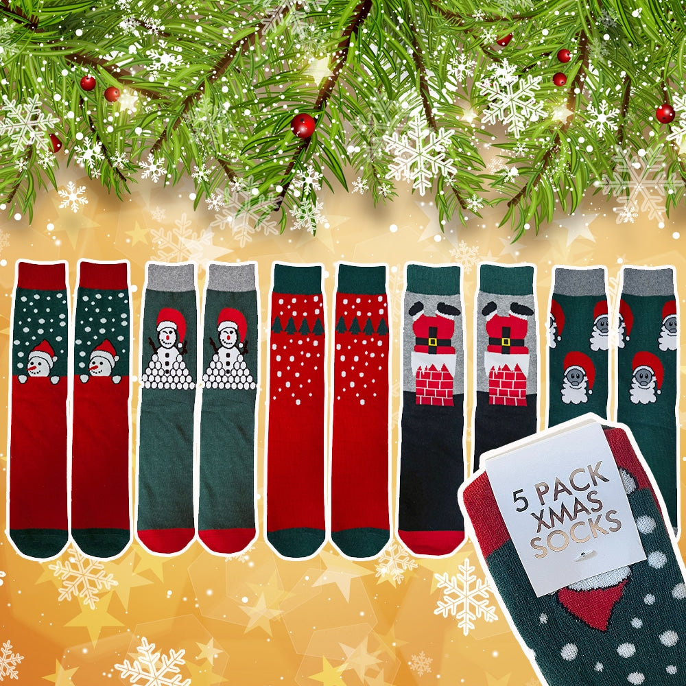 Weihnachtssocken 5 Paar in verschiedenen Motiven und Farben