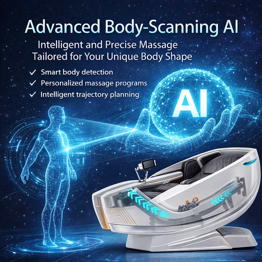 Massagesessel mit 4D-Körperscanning, Dual Zone Stretching, 32 Airbags, Wärme im Lendenbereich/Beinen und Zero Gravity - Modell 988A
