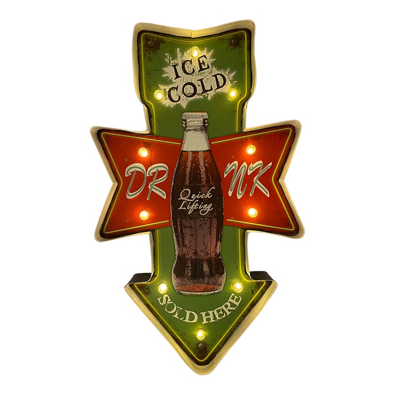 Retro Schild COLA ICE COLD mit Licht