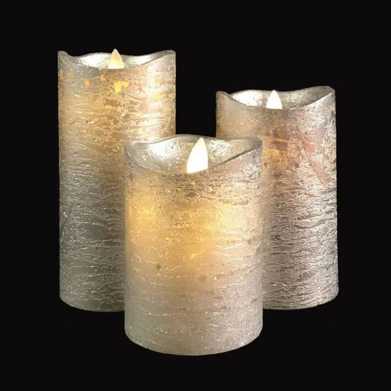 LED-Blockkerzen - 3 Stück - 12/15/17 cm - mit 3D-Flamme - (Mehrere Farben)