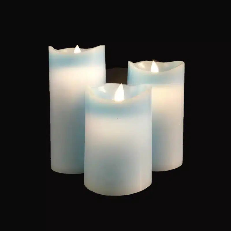 LED-Blockkerzen - 3 Stück - 12/15/17 cm - mit 3D-Flamme - (Mehrere Farben)