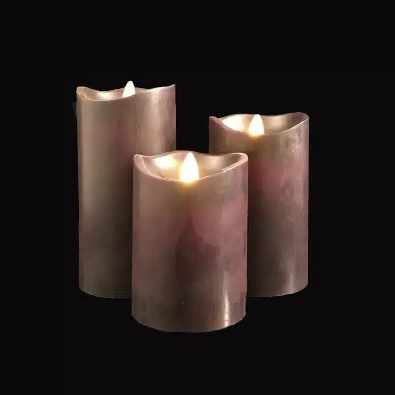 LED-Blockkerzen - 3 Stück - 12/15/17 cm - mit 3D-Flamme - (Mehrere Farben)