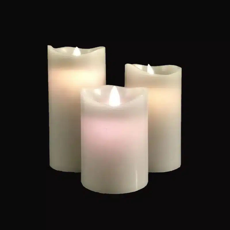 LED-Blockkerzen - 3 Stück - 12/15/17 cm - mit 3D-Flamme - (Mehrere Farben)