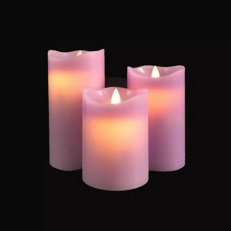 LED-Blockkerzen - 3 Stück - 12/15/17 cm - mit 3D-Flamme - (Mehrere Farben)