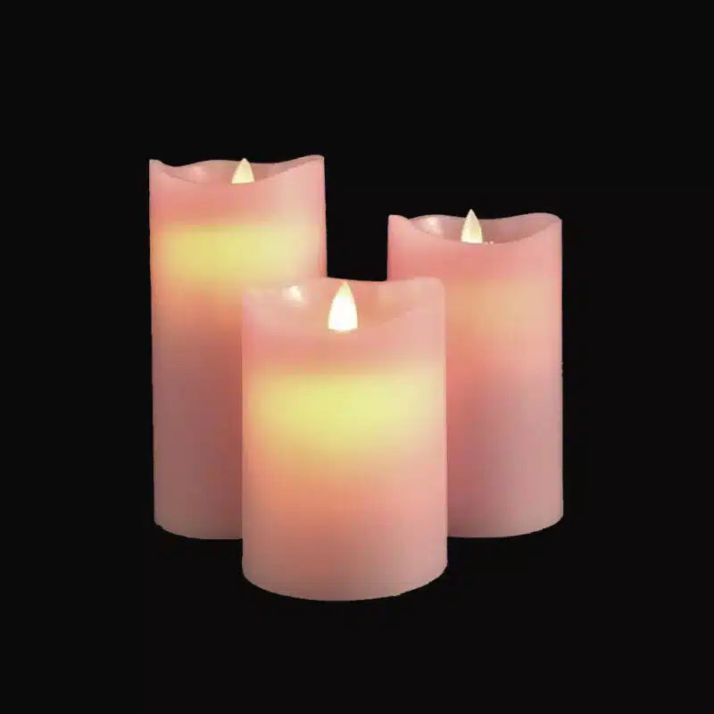 LED-Blockkerzen - 3 Stück - 12/15/17 cm - mit 3D-Flamme - (Mehrere Farben)
