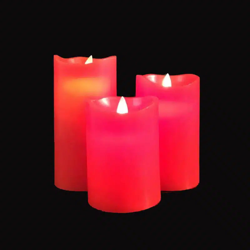 LED-Blockkerzen - 3 Stück - 12/15/17 cm - mit 3D-Flamme - (Mehrere Farben)
