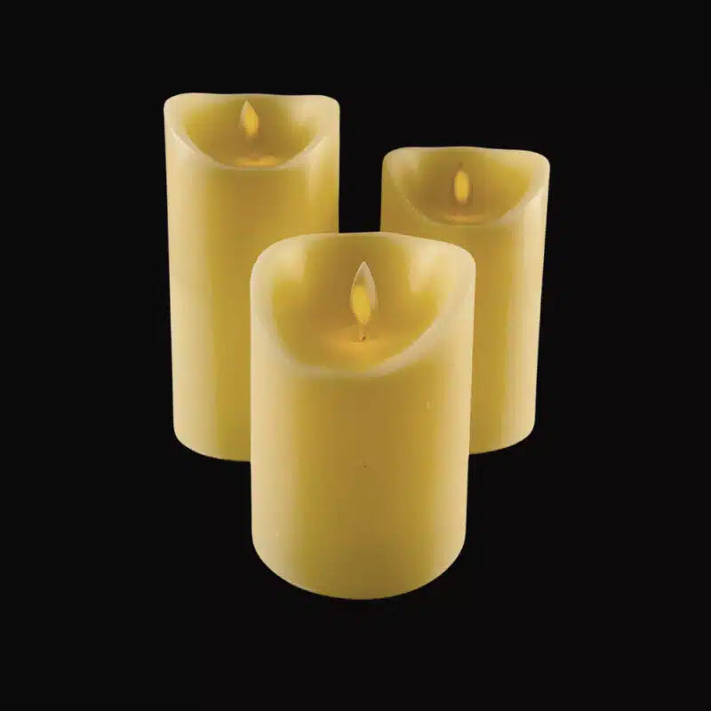 LED-Blockkerzen - 3 Stück - 12/15/17 cm - mit 3D-Flamme - (Mehrere Farben)