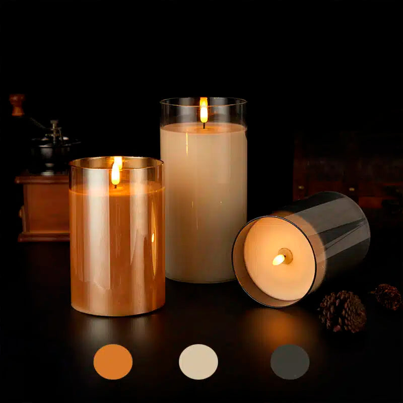 LED Kerze im Glas ø10 x 15 cm - Gold, Grau oder Weiß