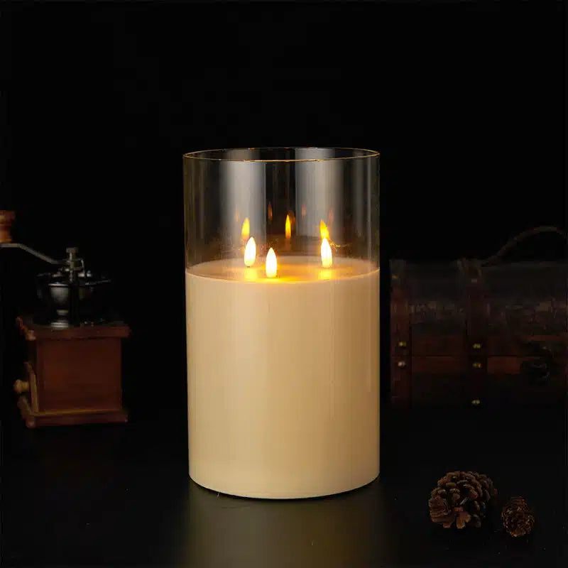LED Kerze im Glas ø10 x 15 cm - Gold, Grau oder Weiß