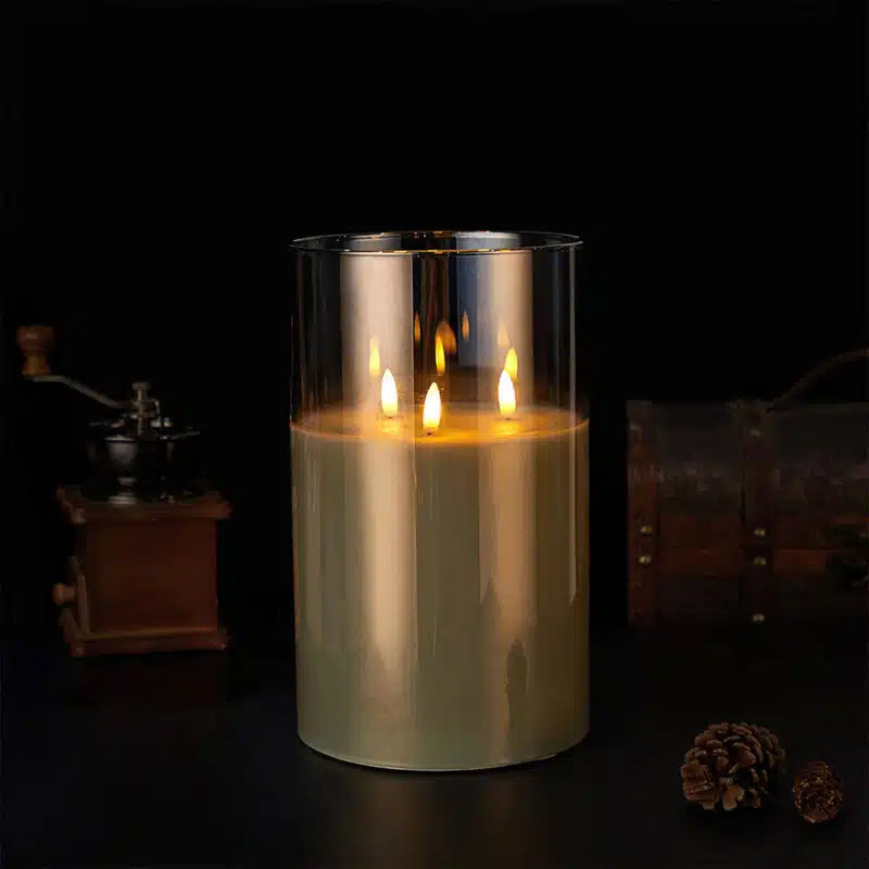 LED Kerze im Glas ø10 x 15 cm - Gold, Grau oder Weiß