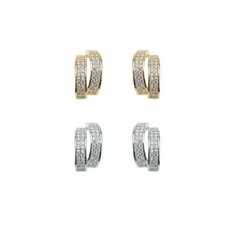 Ohrringe mit kleinen Perlen in 2 Reihen, Gold oder Silber
