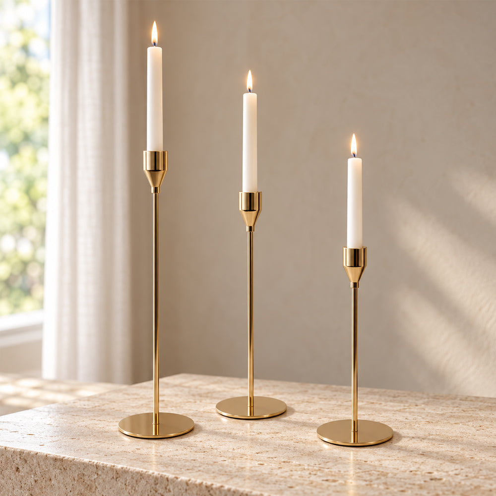 Gold- oder silberfarbene Kerzenständer – Set in 3 Höhen