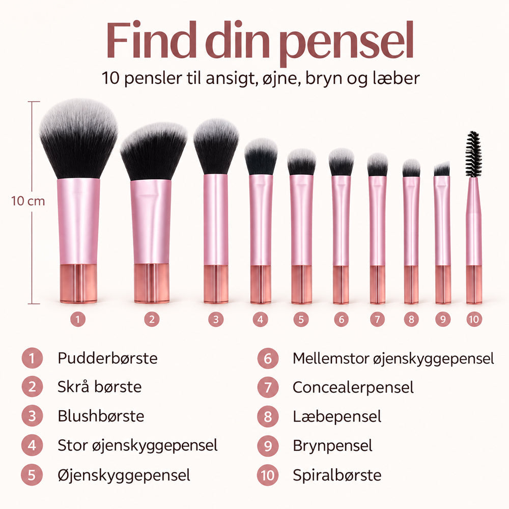 Make-up-Pinselset mit 10 Pinseln und hellrosa Reiseetui