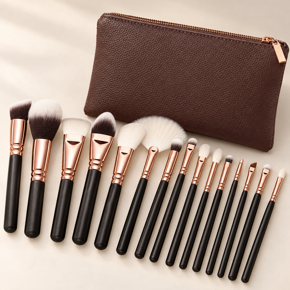 Make-up-Pinselset mit 15 Pinseln und Aufbewahrungstasche