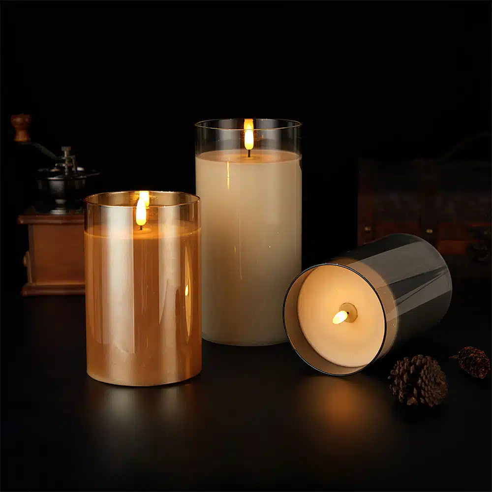 LED Kerze im Glas ø10 x 15 cm - Gold, Grau oder Weiß