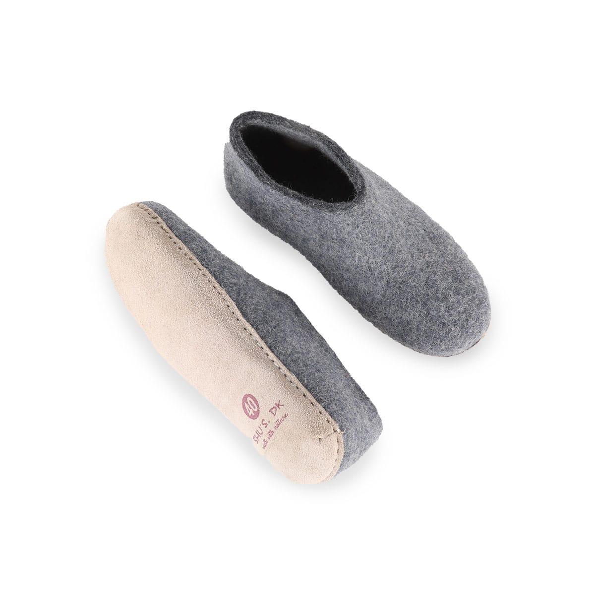 Hausschuhe aus Wolle (100% reine Wolle) - Modell Denim mit Ledersohle