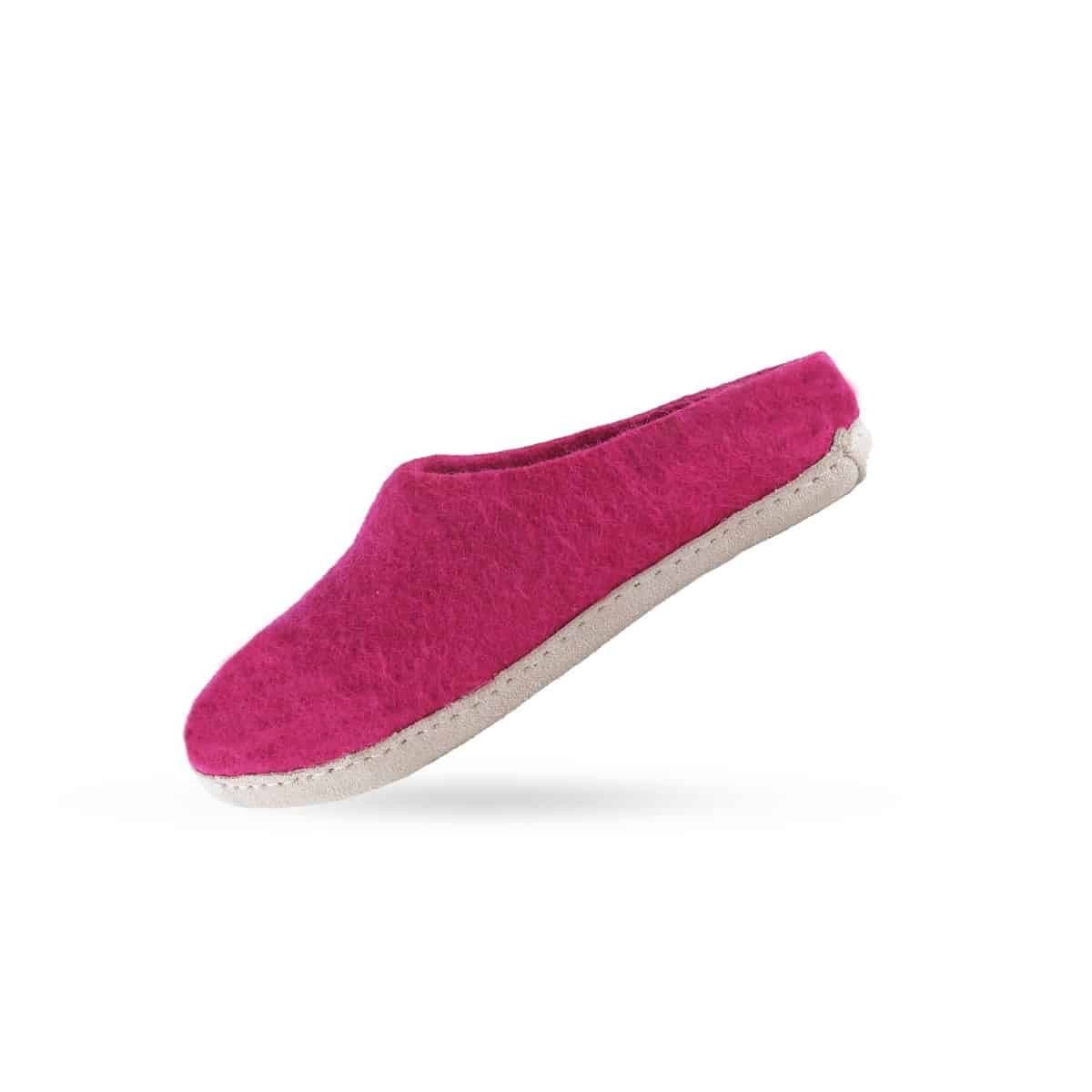 Wollpantoffel (100% reine Wolle) - Modell Rosa/Sohle aus Leder