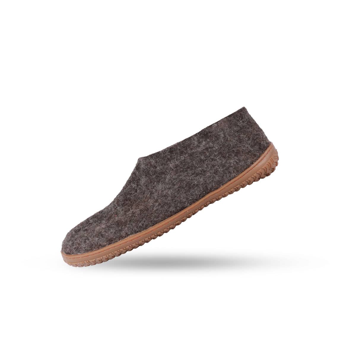 Wollpantoffeln (100% reine Wolle) - Modell Braun mit Gummisohle