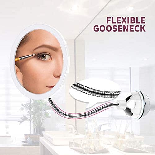 Schminkspiegel mit LED &amp; Vergrößerung - mit Saugnapf und flexiblem Arm