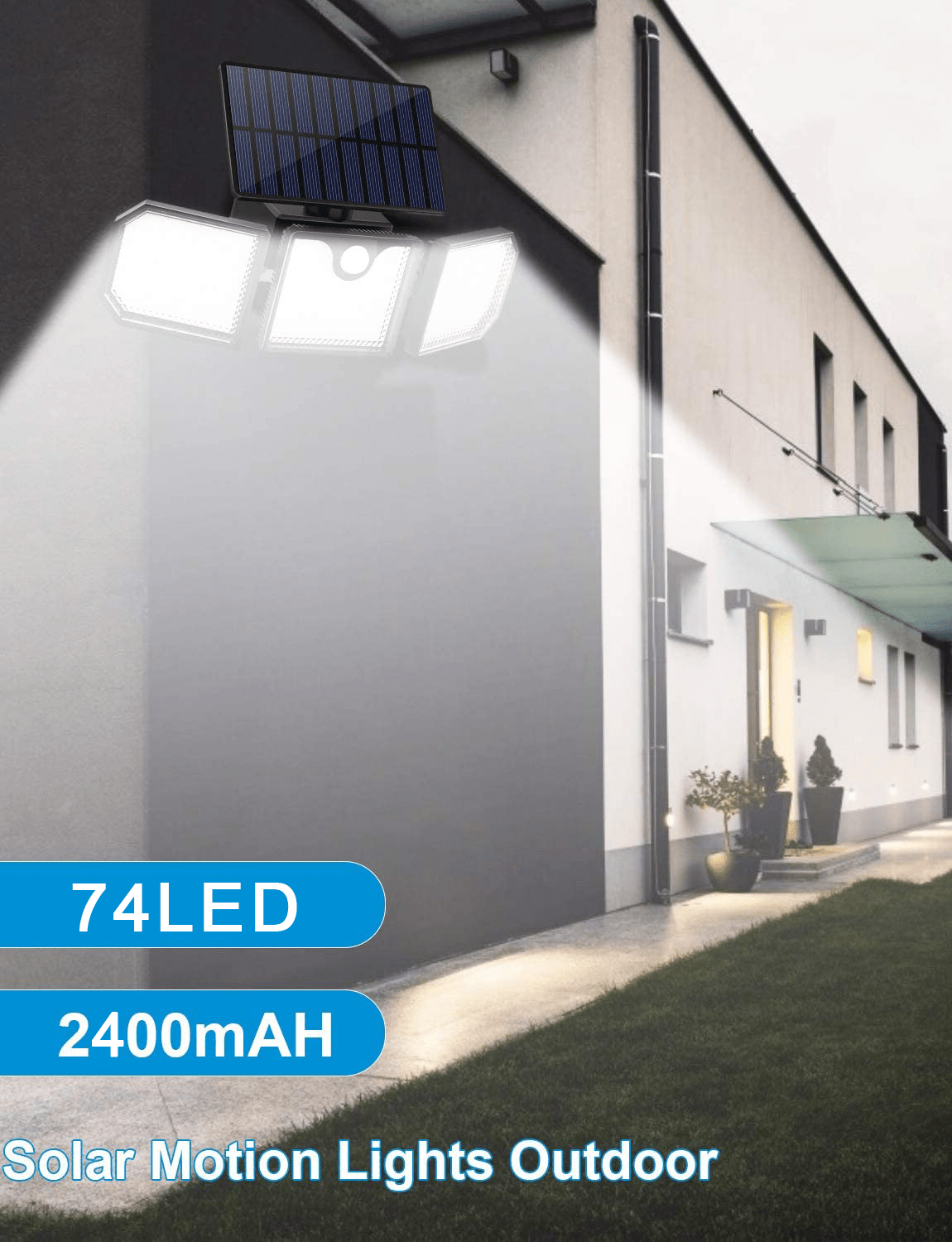 Leistungsstarke LED-Solarzellenlampe mit 3 Spots und Bewegungssensor