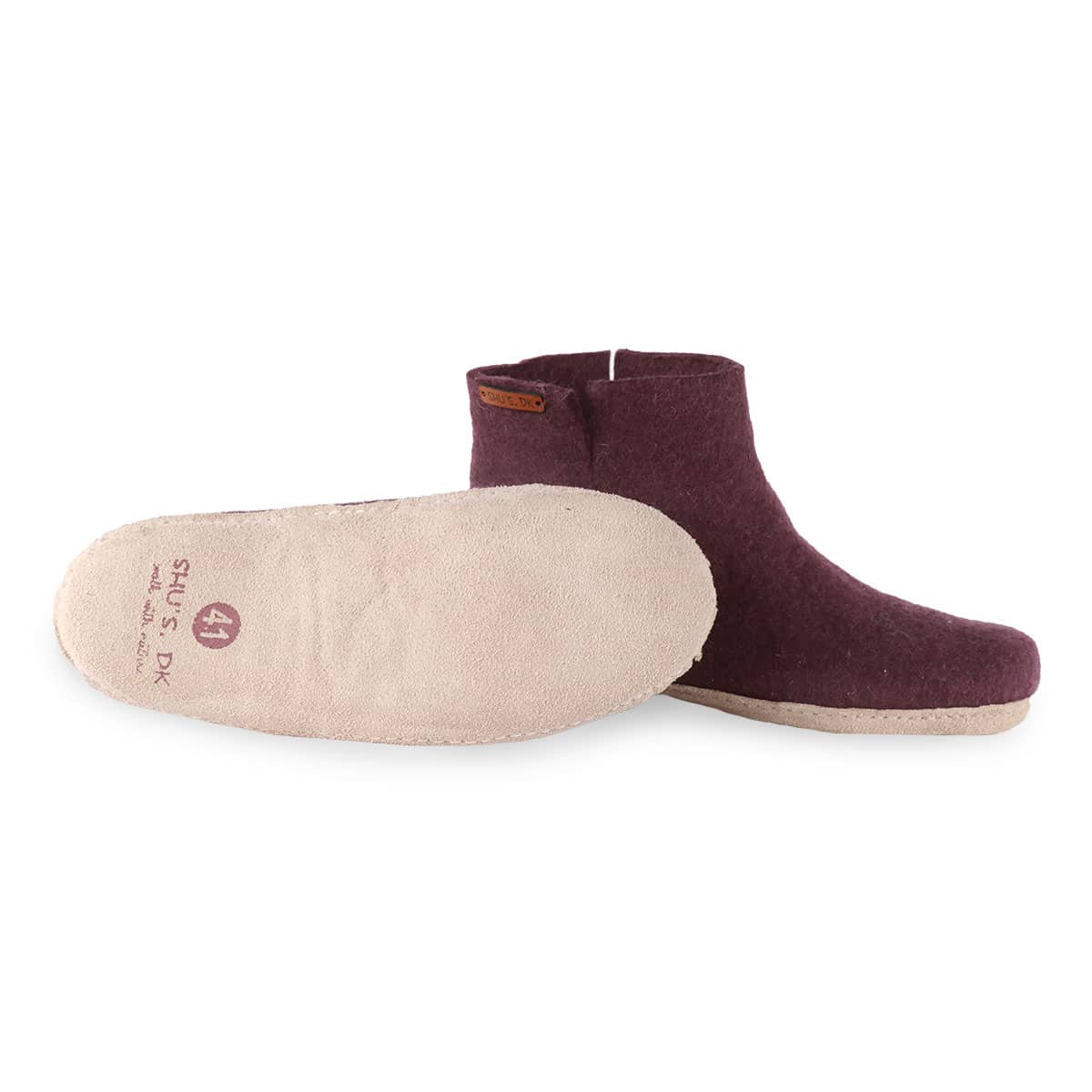 Stiefel aus Wolle (100% reine Wolle) - Modell lila/Ledersohle