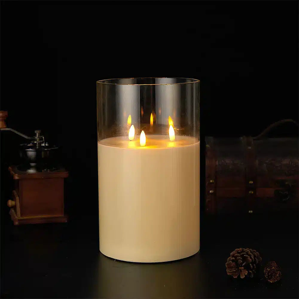 LED Kerzen mit 3 Flammen - 1 Stk. - Ø15 x 25 cm - Gold, Grau oder Weiß