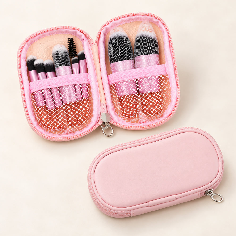 Make-up-Pinselset mit 10 Pinseln und hellrosa Reiseetui