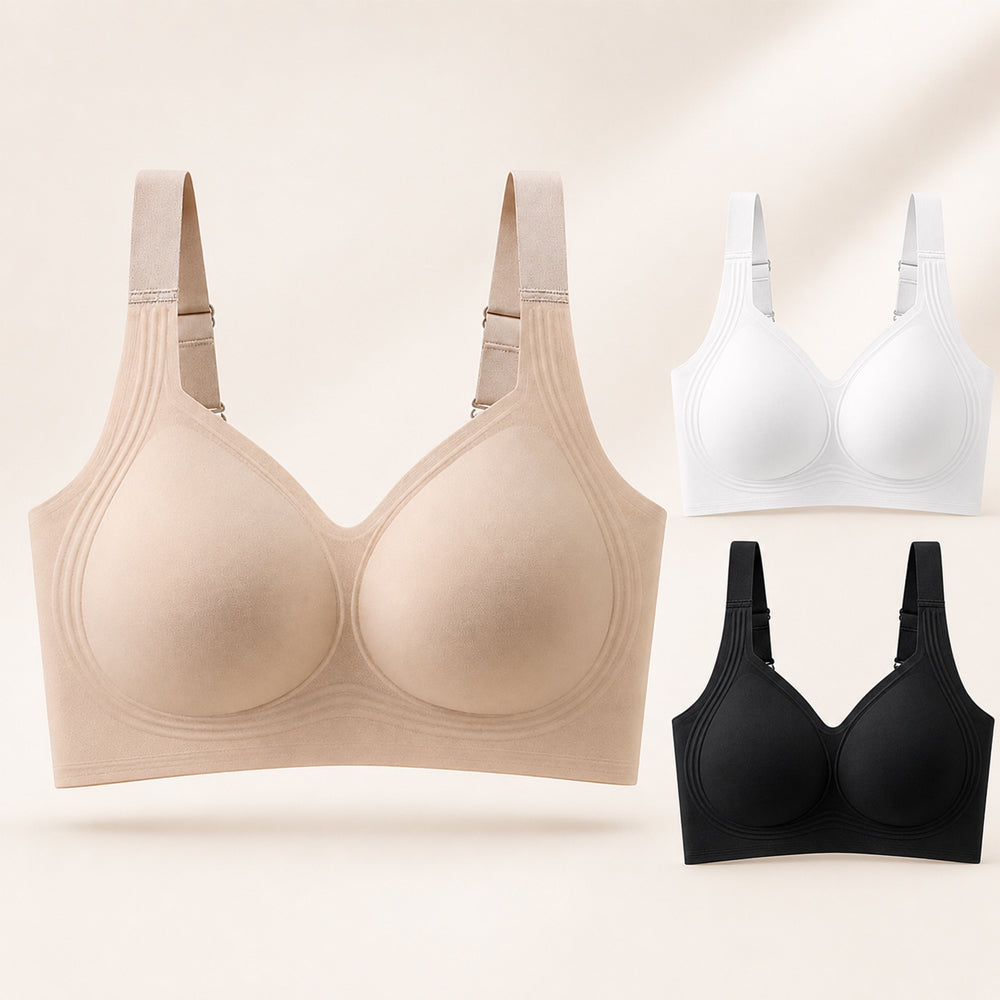 Nahtloser Soft-Support-BH, 3er-Pack – ohne Bügel, Schwarz, Weiß und Beige