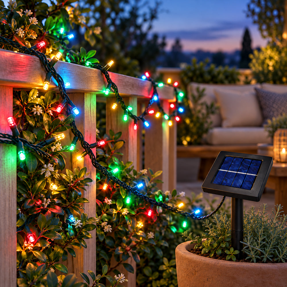 LED-Lichterkette Solarzellenbetrieben mit 100 LED (mehrere Farben) - 9 Meter