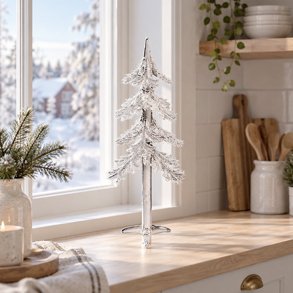 Eleganter Glas-Weihnachtsbaum 22 cm mit Schnee – Transparente Weihnachtsdekoration
