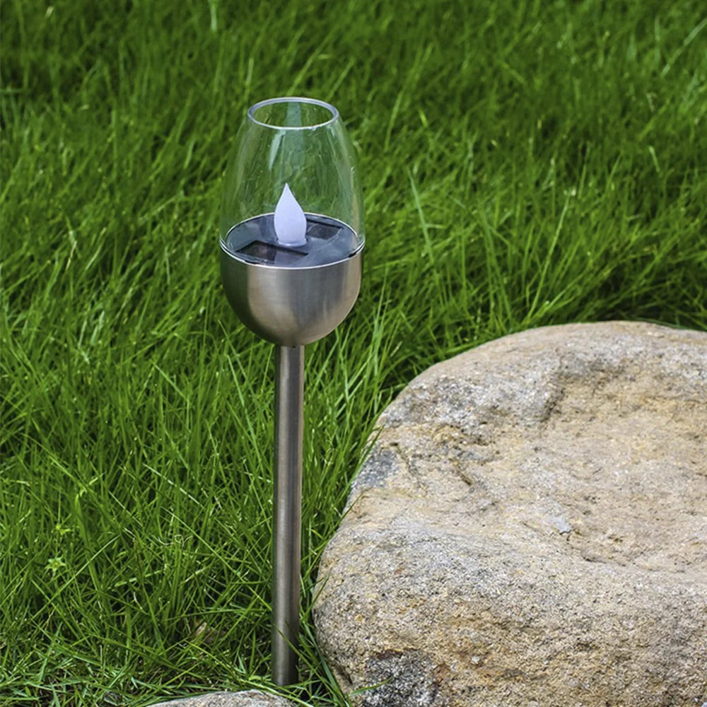 Solar-Gartenfackeln 2 Stück mit flackerndem Flammeneffekt – 27 cm – mit Erdspieß