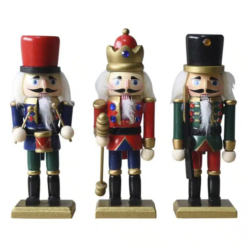 Nussknacker-Figuren aus Holz - 15 cm, Set mit 3 Figuren