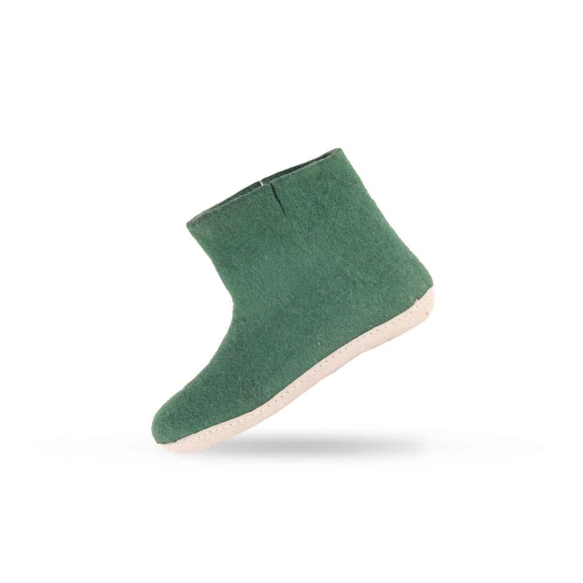 Wollstiefel (100% reine Wolle) - Modell Grün mit Ledersohle