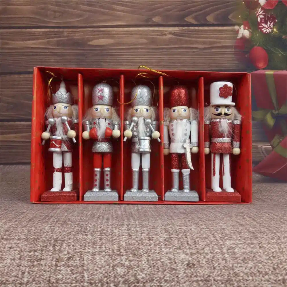 Nussknacker-Figuren aus Holz – 12,5 cm, Set mit 5 Figuren –
