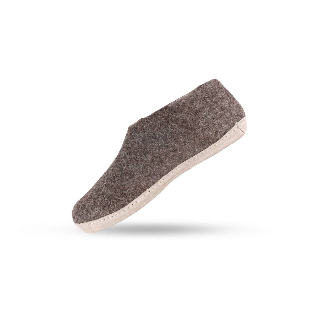 Wollhausschuhe (100% reine Wolle) - Modell Braun mit Ledersohle