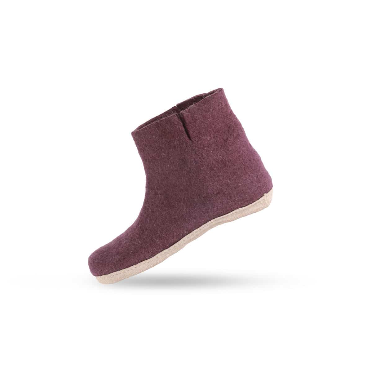 Stiefel aus Wolle (100% reine Wolle) - Modell lila/Ledersohle