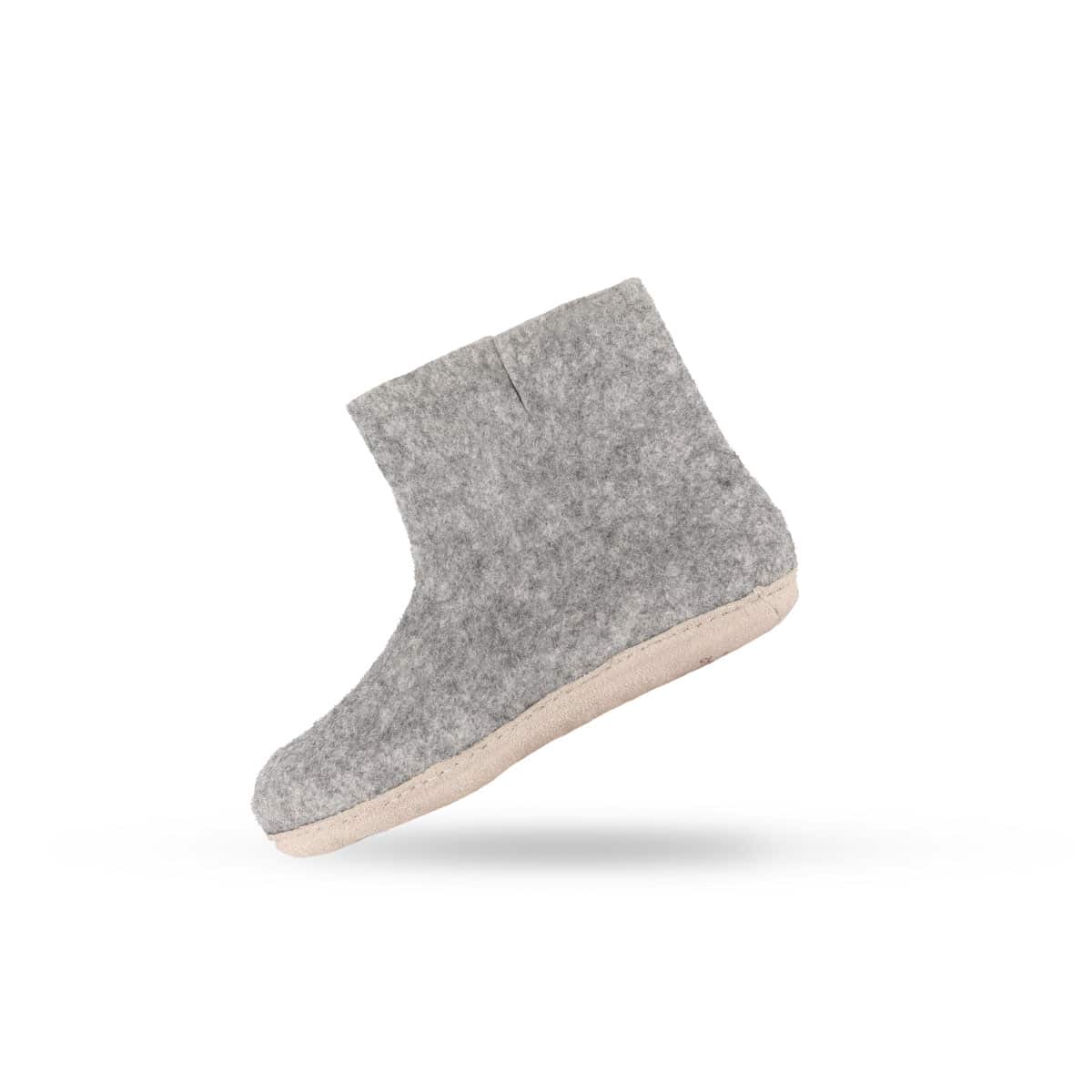 Wollstiefel (100% reine Wolle) - Modell Grau mit Ledersohle