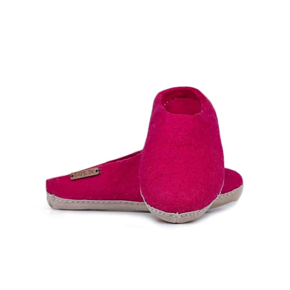 Wollpantoffel (100% reine Wolle) - Modell Rosa/Sohle aus Leder